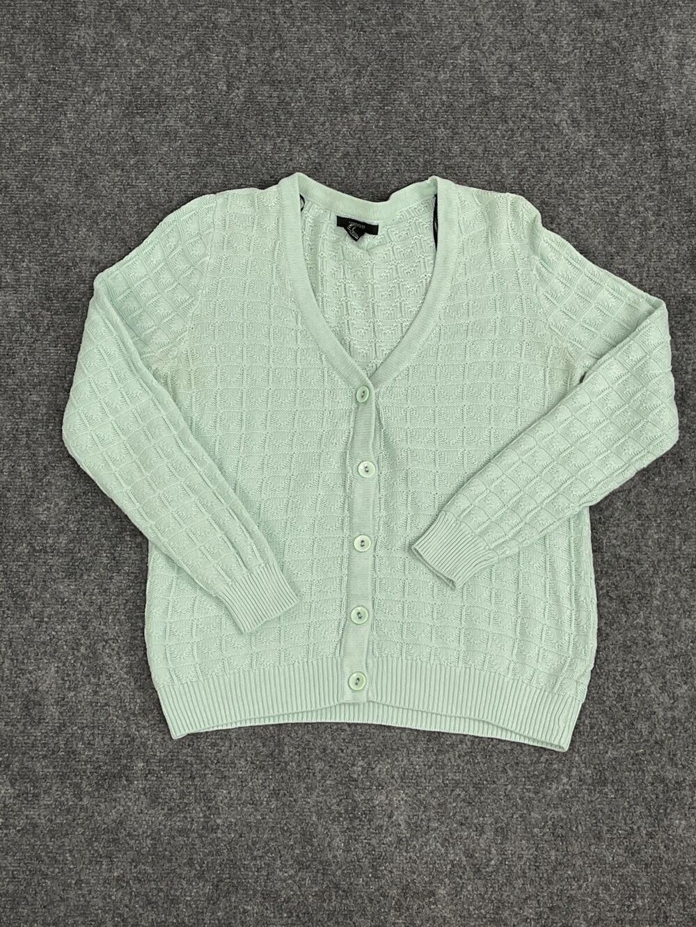 Forever 21 Cardigan Womens Large Sweater V Neck Green Long Sleeve N298